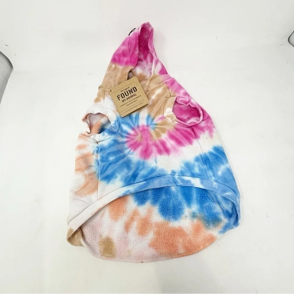 New FOUND MY ANIMAL Multicolor Tie Dye Hoodie Cotton Fleece Size Medium